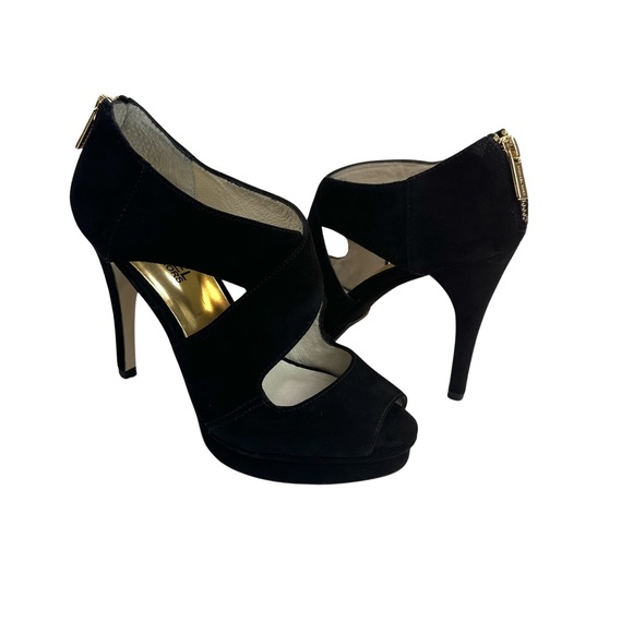 Michael Kors Women’s Elena Cross Strap Black Platform Heel In Black Suede Size:6 - Picture 7 of 16